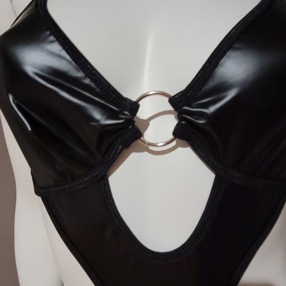 Vegan Leather Cut Out Bodysuit Lingerie - Picture 3 of 9